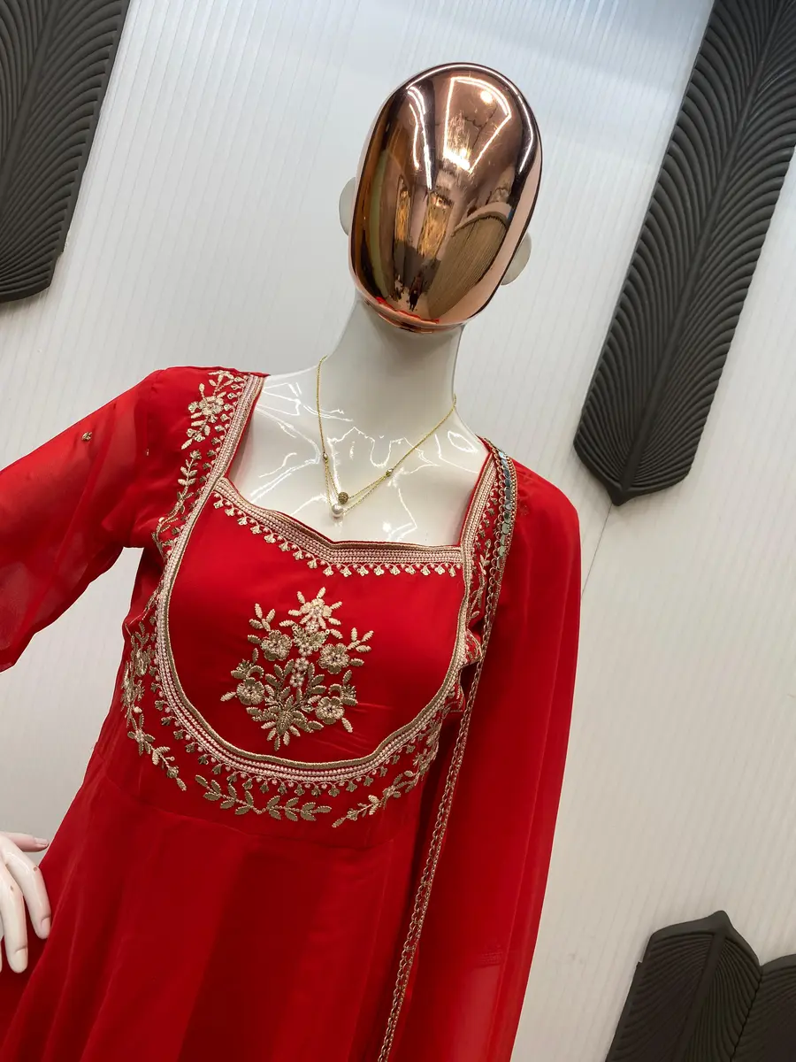 NEW ARRIVAL GEORGETTE SEQUENCE EMBROIDERY WORK GOWN BOTTOM WITH DUPATTA FESTIVE WEAR WHOLESALE PRICE ETHNIC GARMENT (3)