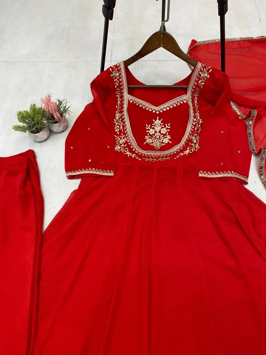 NEW ARRIVAL GEORGETTE SEQUENCE EMBROIDERY WORK GOWN BOTTOM WITH DUPATTA FESTIVE WEAR WHOLESALE PRICE ETHNIC GARMENT (6)