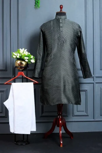 NEW ARRIVAL JACQUARD PRINTED WORK MEN'S KURTA PAYJAMA DARK GREEN