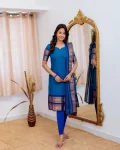 NEW ARRIVAL KANCHI COTTON JACQUARD WEAVING WORK TOP DUPATTA SET BLUE