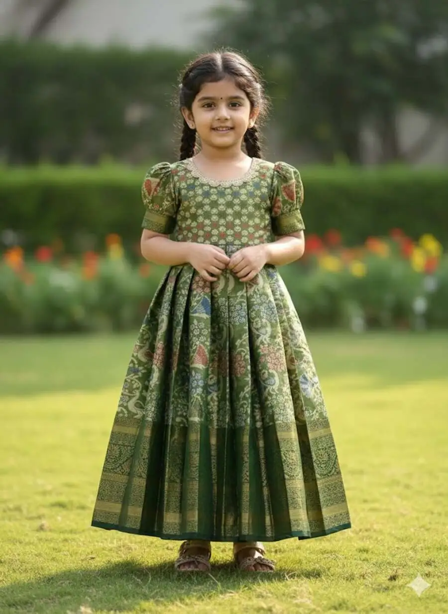NEW ARRIVAL KANJIVARAM SILK EMBROIDERY WORK KID'S GOWN FESTIVE WEAR WHOLESALE PRICE ETHNIC GARMENT (2)