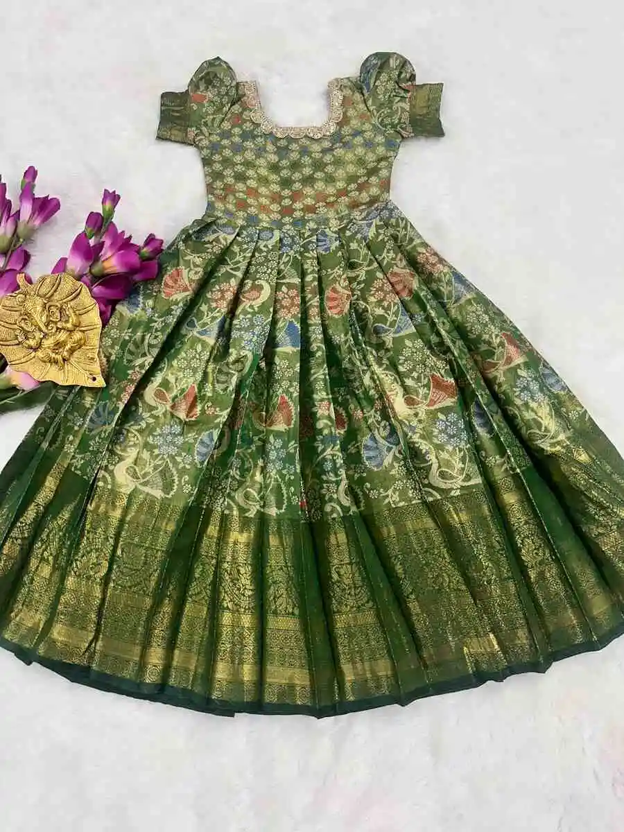 NEW ARRIVAL KANJIVARAM SILK EMBROIDERY WORK KID'S GOWN FESTIVE WEAR WHOLESALE PRICE ETHNIC GARMENT (3)