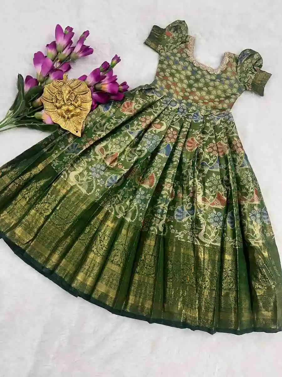 NEW ARRIVAL KANJIVARAM SILK EMBROIDERY WORK KID'S GOWN FESTIVE WEAR WHOLESALE PRICE ETHNIC GARMENT (4)