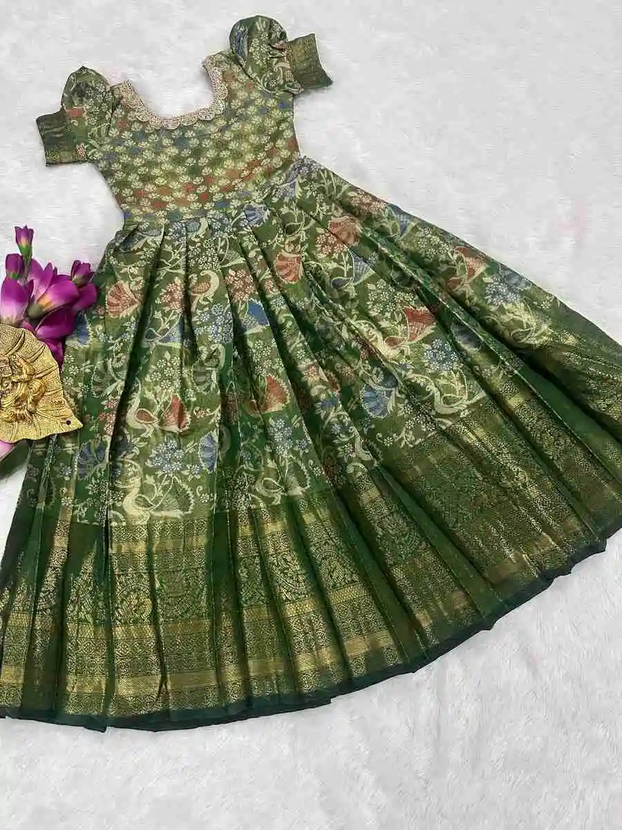 NEW ARRIVAL KANJIVARAM SILK EMBROIDERY WORK KID'S GOWN FESTIVE WEAR WHOLESALE PRICE ETHNIC GARMENT (5)