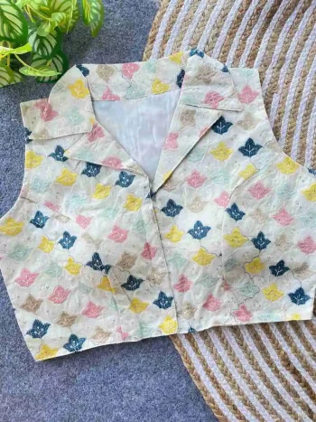 NEW ARRIVAL KHADI COTTON EMBROIDERY WORK STITCHED BLOUSE OFF WHITE AND MULTI