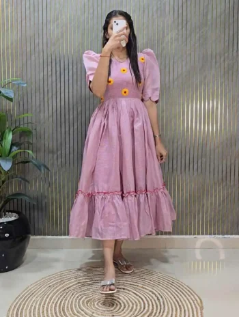 NEW ARRIVAL KOTA CHEX SILK HAND WORK ONE PIECE BABY PINK