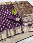 NEW ARRIVAL LICHI SILK BANARASI WEAVING WORK SAREE WITH UNSTITCHED BLOUSE PURPLE