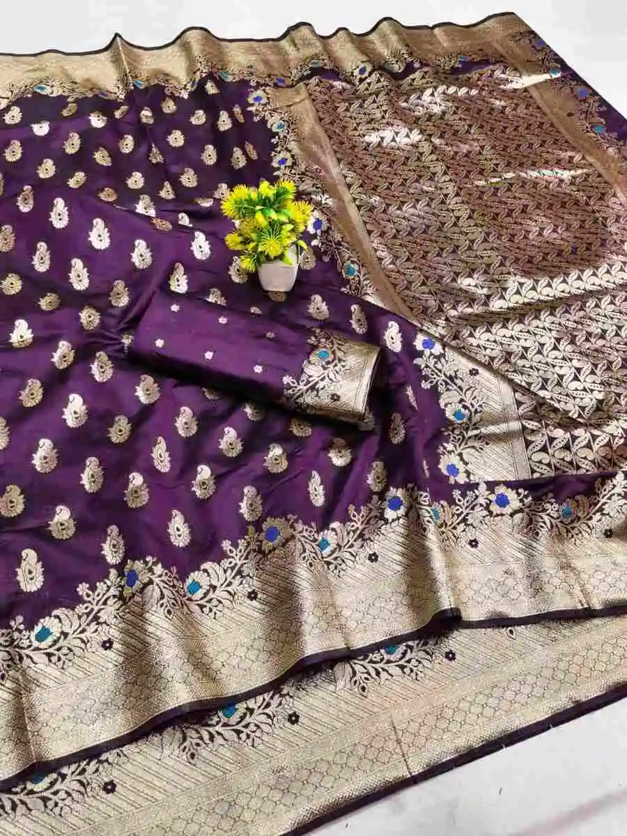 NEW ARRIVAL LICHI SILK BANARASI WEAVING WORK SAREE WITH UNSTITCHED BLOUSE FESTIVE WEAR WHOLESALE PRICE ETHNIC GARMENT (1)