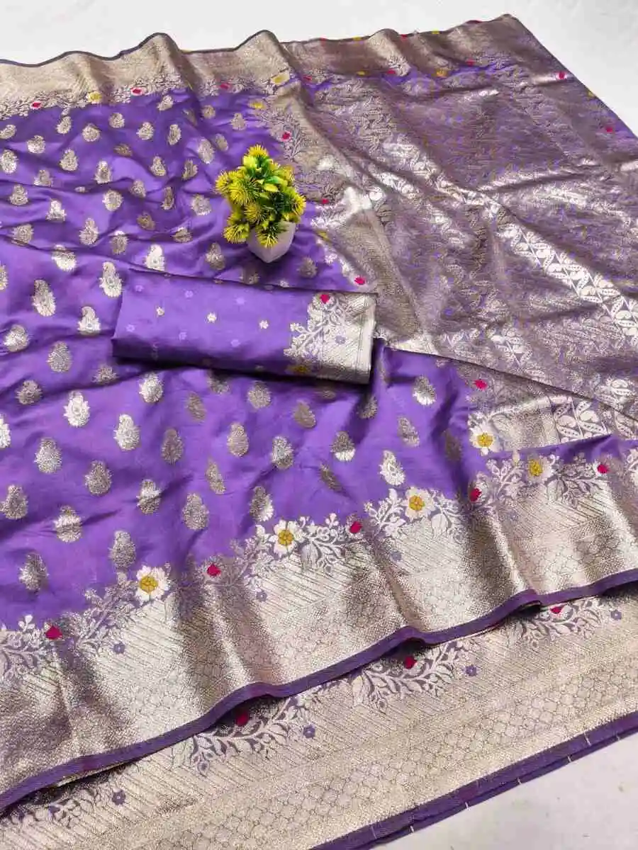 NEW ARRIVAL LICHI SILK BANARASI WEAVING WORK SAREE WITH UNSTITCHED BLOUSE FESTIVE WEAR WHOLESALE PRICE ETHNIC GARMENT (2)