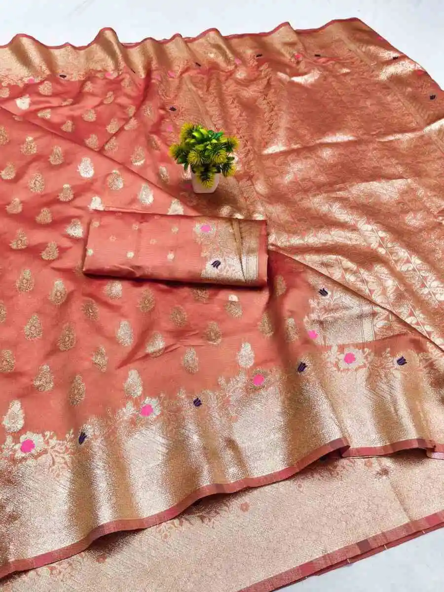 NEW ARRIVAL LICHI SILK BANARASI WEAVING WORK SAREE WITH UNSTITCHED BLOUSE FESTIVE WEAR WHOLESALE PRICE ETHNIC GARMENT (3)