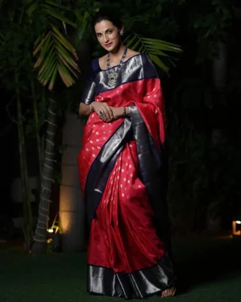 NEW ARRIVAL LICHI SILK BANARASI WEAVING WORK SAREE WITH UNSTITCHED BLOUSE RANI