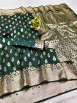 NEW ARRIVAL LICHI SILK BANARASI WEAVING WORK SAREE WITH UNSTITCHED BLOUSE GREEN