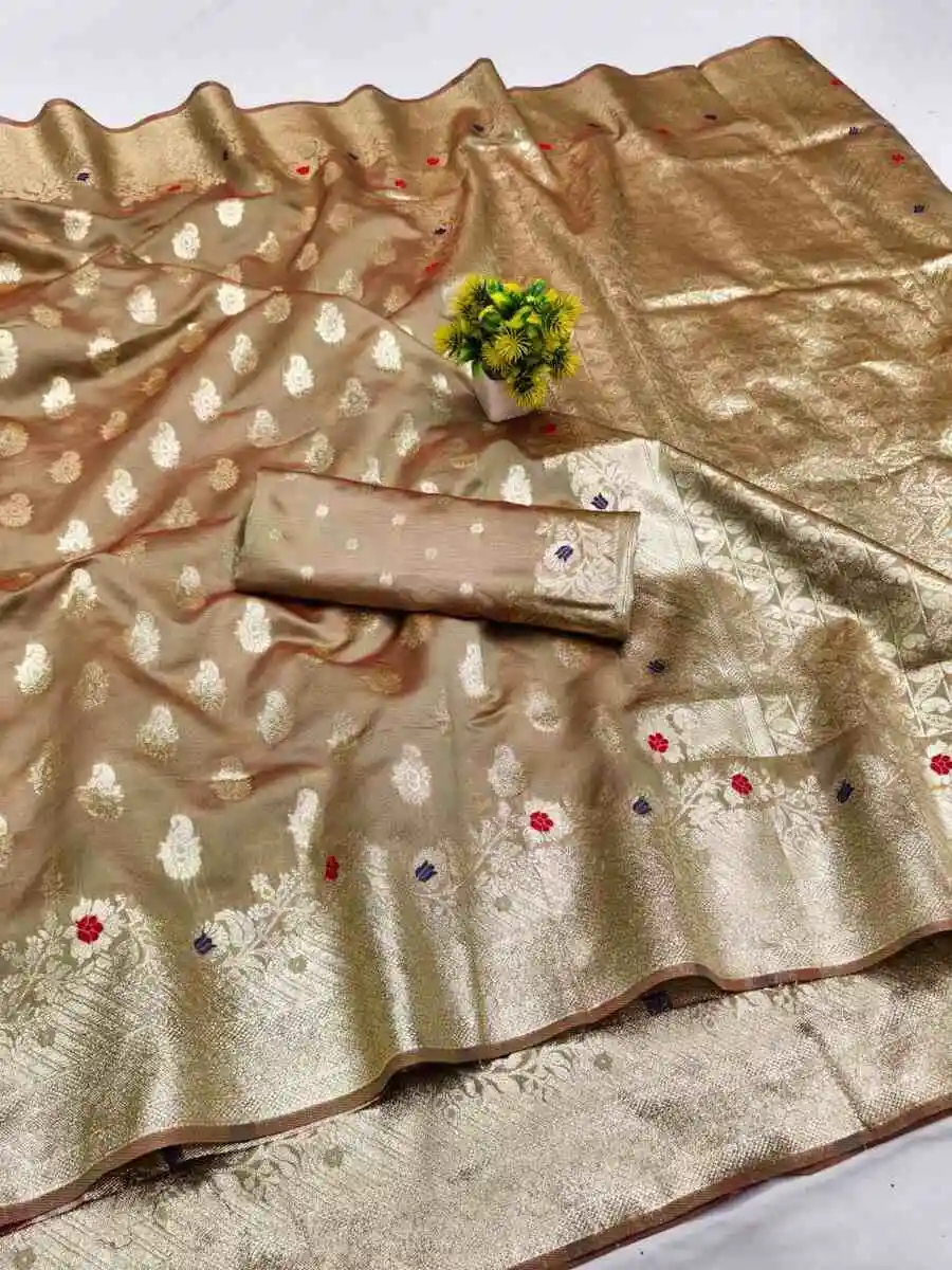 NEW ARRIVAL LICHI SILK BANARASI WEAVING WORK SAREE WITH UNSTITCHED BLOUSE FESTIVE WEAR WHOLESALE PRICE ETHNIC GARMENT (5)