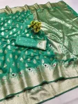 NEW ARRIVAL LICHI SILK BANARASI WEAVING WORK SAREE WITH UNSTITCHED BLOUSE FESTIVE WEAR WHOLESALE PRICE ETHNIC GARMENT (6)
