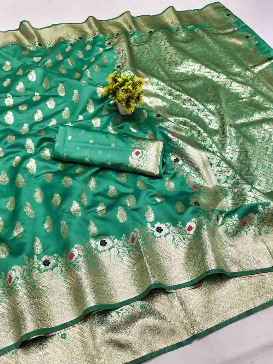 NEW ARRIVAL LICHI SILK BANARASI WEAVING WORK SAREE WITH UNSTITCHED BLOUSE FESTIVE WEAR WHOLESALE PRICE ETHNIC GARMENT (6)