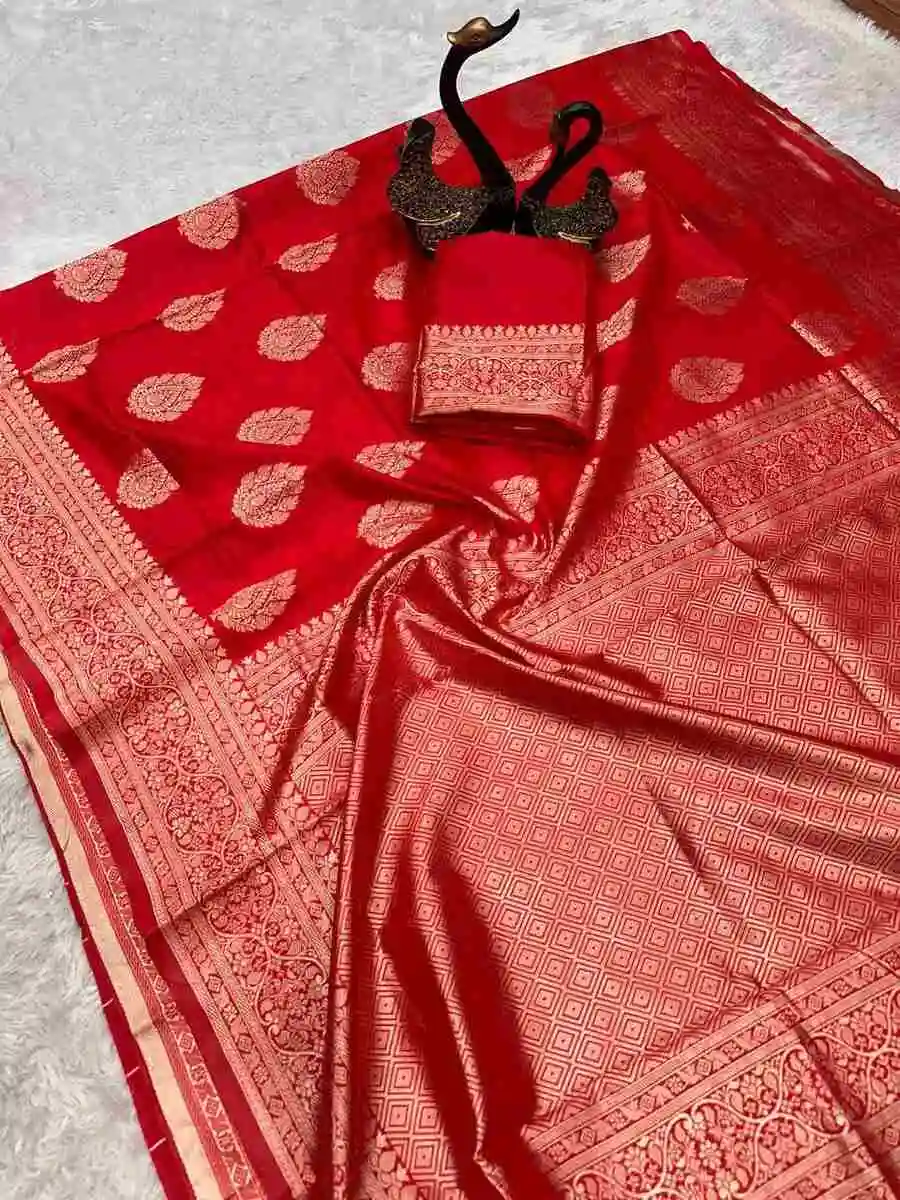 NEW ARRIVAL LICHI SILK BANARASI WEAVING WORK SAREE WITH UNSTITCHED BLOUSE WEDING WEAR WHOLESALE PRICE ETHNIC GARMENT (1)