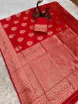 NEW ARRIVAL LICHI SILK BANARASI WEAVING WORK SAREE WITH UNSTITCHED BLOUSE WEDING WEAR WHOLESALE PRICE ETHNIC GARMENT (8)
