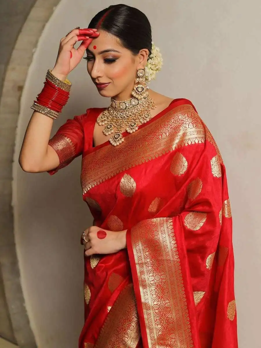 NEW ARRIVAL LICHI SILK BANARASI WEAVING WORK SAREE WITH UNSTITCHED BLOUSE WEDING WEAR WHOLESALE PRICE ETHNIC GARMENT (6)