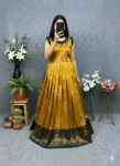 NEW ARRIVAL LICHI SILK JACQUARD WITH GOLD ZARI WORK KID'S GOWN MUSTARD