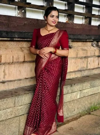 NEW ARRIVAL LICHI SILK JACQUARD WORK SAREE WITH UNSTITCHED BLOUSE MAROON