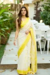 NEW ARRIVAL LINEN RICH PALLU & JACQUARD WORK SAREE WITH UNSTITCHED BLOUSE  WHITE AND LEMON