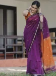 NEW ARRIVAL LINEN SLUB WEAVING WORK SAREE WITH UNSTITCHED BLOUSE PURPLE
