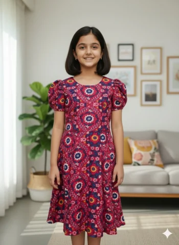 NEW ARRIVAL MAGIC COTTON DIGITAL PRINT WORK KID'S DRESS MAROON