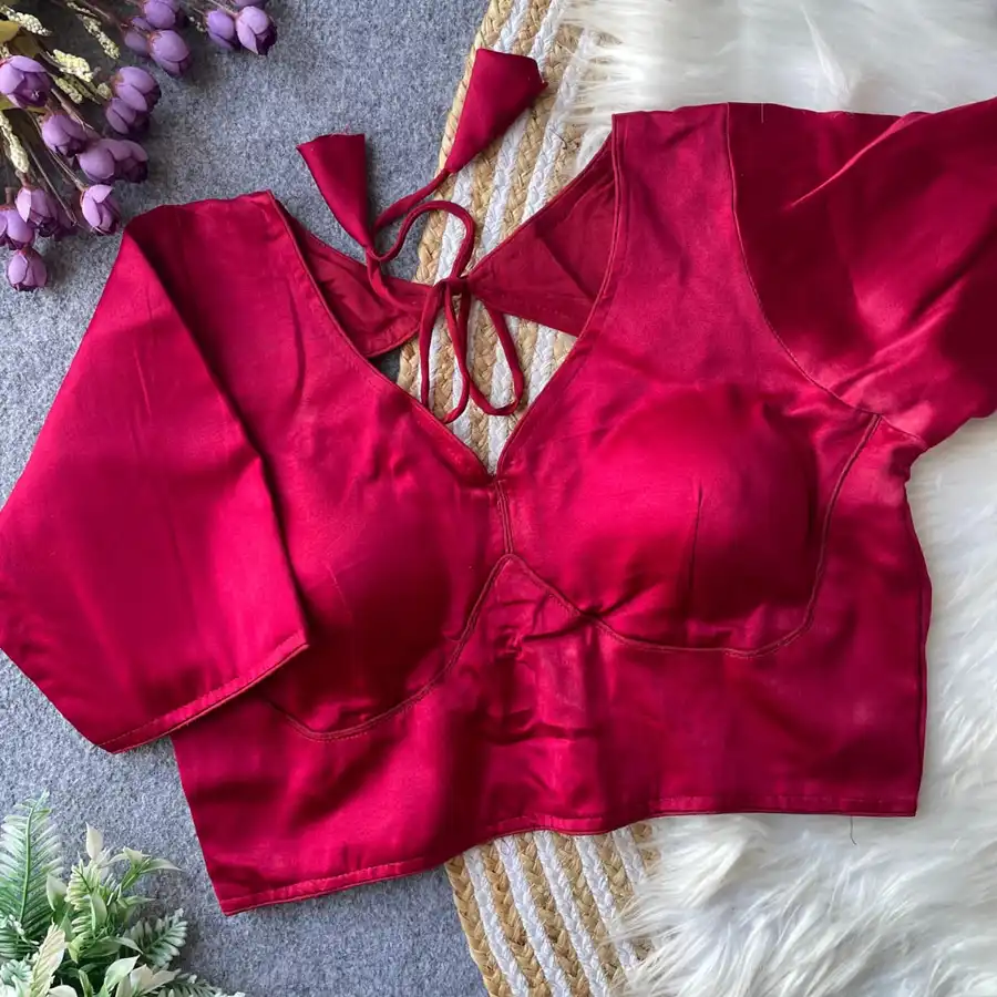 NEW ARRIVAL MALAI SATIN PLAIN READY TO WEAR BLOUSE FESTIVE WEAR WHOLESALE PRICE ETHNIC GARMENT (1)