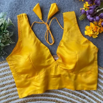 NEW ARRIVAL MALAI SATIN PLAIN READY TO WEAR BLOUSE YELLOW