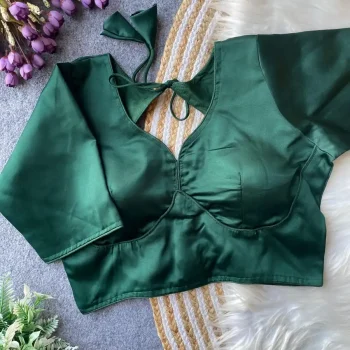 NEW ARRIVAL MALAI SATIN PLAIN READY TO WEAR BLOUSE GREEN
