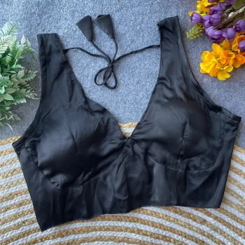 NEW ARRIVAL MALAI SATIN PLAIN READY TO WEAR BLOUSE BLACK