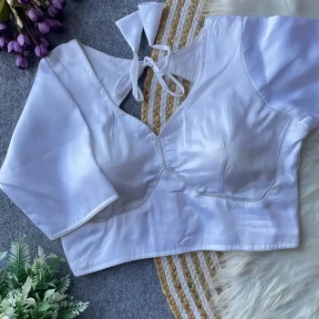 NEW ARRIVAL MALAI SATIN PLAIN READY TO WEAR BLOUSE WHITE