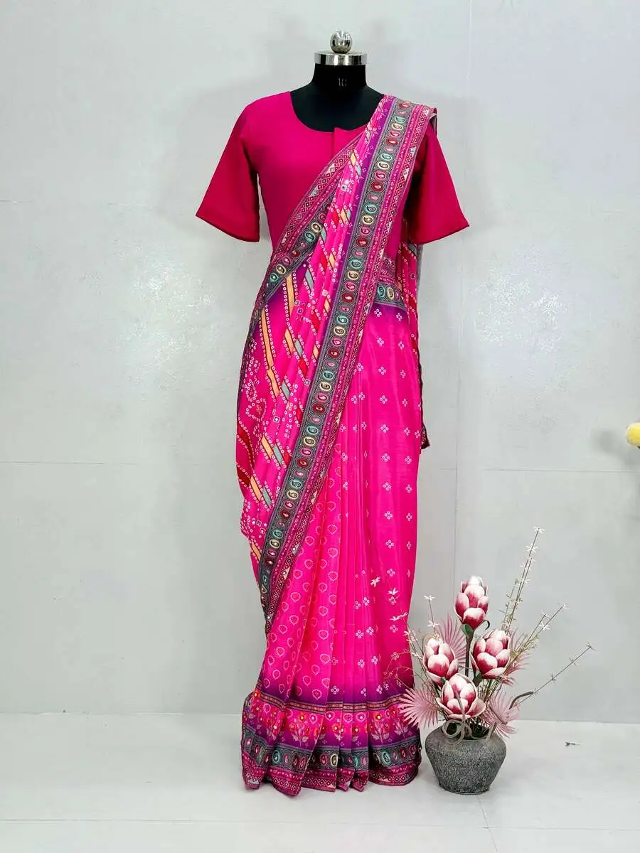 NEW ARRIVAL NATURAL SILK DIGITAL PRINT AND REAL MIRROR HAND WORK GOWN SAREE DAILY WEAR WHOLESALE PRICE ETHNIC GARMENT (4)