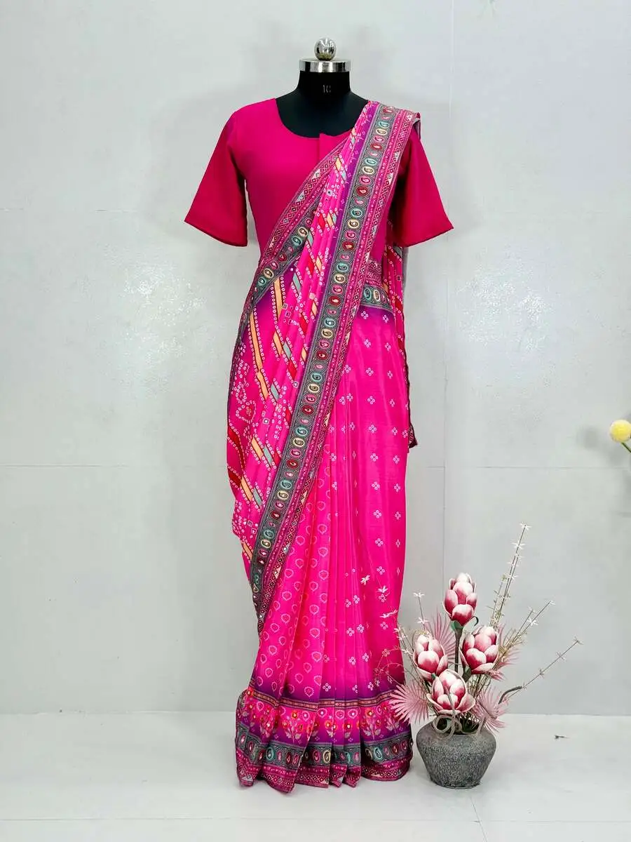 NEW ARRIVAL NATURAL SILK DIGITAL PRINT AND REAL MIRROR HAND WORK GOWN SAREE DAILY WEAR WHOLESALE PRICE ETHNIC GARMENT (5)