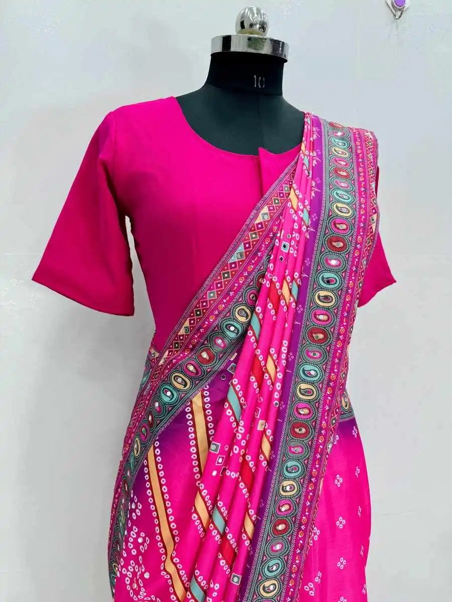 NEW ARRIVAL NATURAL SILK DIGITAL PRINT AND REAL MIRROR HAND WORK GOWN SAREE DAILY WEAR WHOLESALE PRICE ETHNIC GARMENT (6)