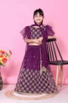 NEW ARRIVAL NET LACE BORDER WITH SEQUENCE EMBROIDERY WORK KID'S LEHENGA CHOLI WITH DUPATTA PURPLE
