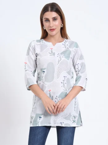 NEW ARRIVAL RAYON DIGITAL PRINT WORK ONLY TOP WHITE