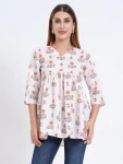 NEW ARRIVAL RAYON FLORAL PRINT WORK ONLY TOP CREAM