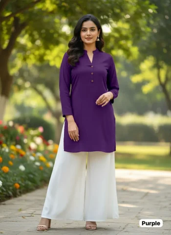 NEW ARRIVAL RAYON PLAIN KURTI PALAZZO SET   PURPLE