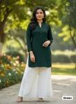 NEW ARRIVAL RAYON PLAIN KURTI PALAZZO SET GREEN