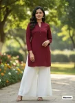 NEW ARRIVAL RAYON PLAIN KURTI PALAZZO SET  MAROON