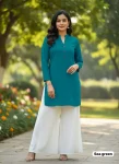 NEW ARRIVAL RAYON PLAIN KURTI PALAZZO SET  SEA GREEN