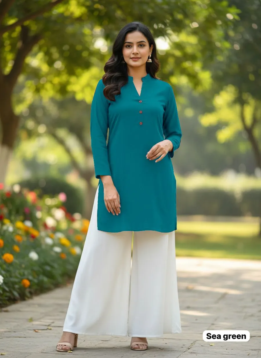 NEW ARRIVAL RAYON PLAIN KURTI PALAZZO SET DAILY WEAR WHOLESALE PRICE ETHNIC GARMENT (7)