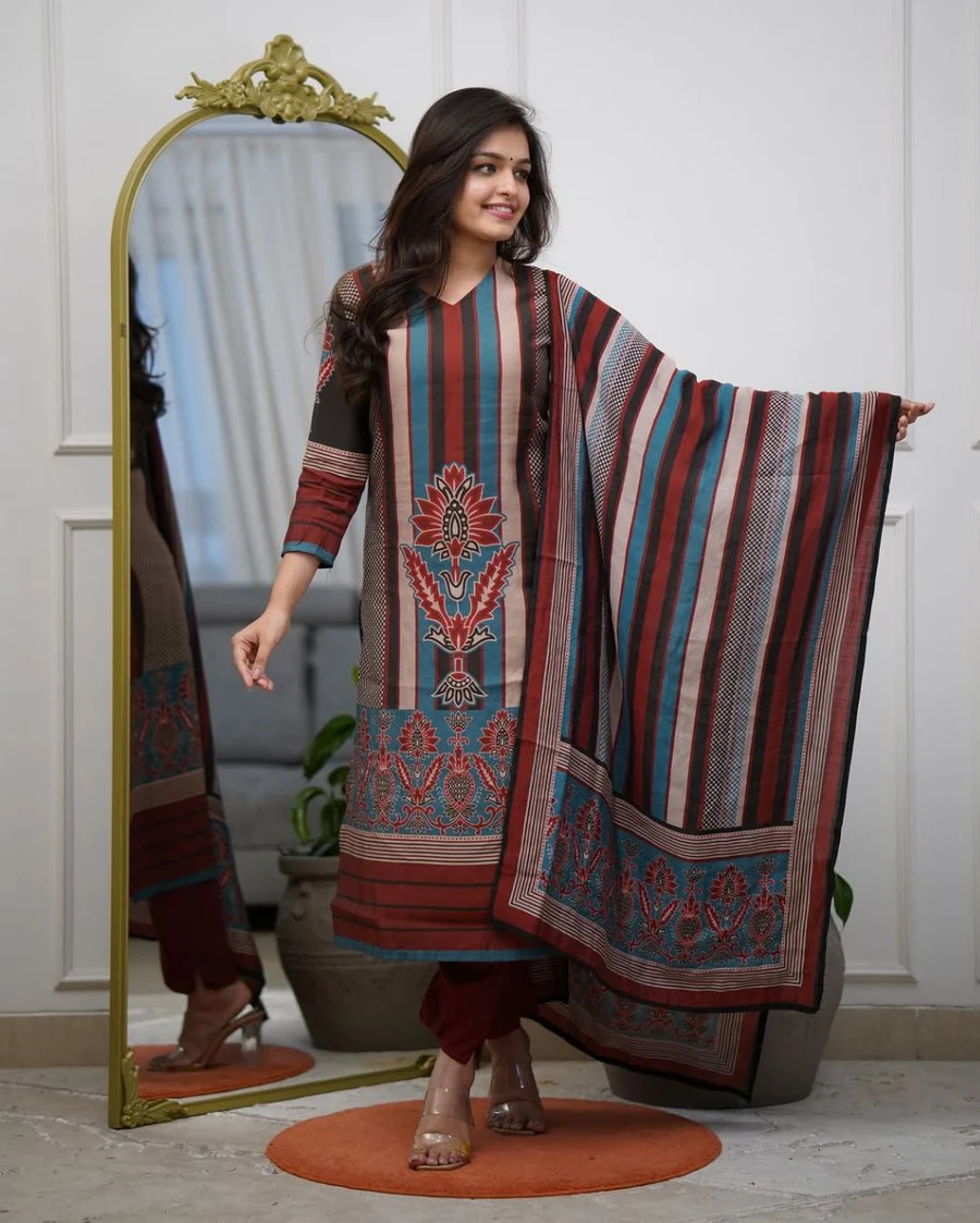 NEW ARRIVAL RAYON PRINTED WORK TOP BOTTOM WITH DUPATTA FESTIVE WEAR WHOLESALE PRICE ETHNIC GARMENT (2)