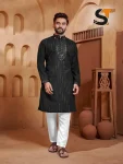 NEW ARRIVAL ROMAN SILK REAL MIRROR AND EMBROIDERY WORK MEN’S KURTA PAYJAMA FESTIVE WEAR WHOLESALE PRICE ETHNIC GARMENT (5)