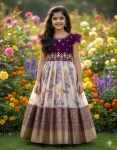 NEW ARRIVAL SILK HANDWORK AND DIGITAL PRINT WORK BORDER PURE ZARI WEAVING WORK KID'S GOWN WINE