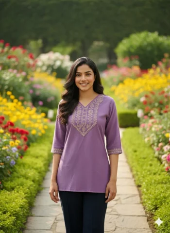 NEW ARRIVAL SLUB COTTON EMBROIDERY WORK ONLY TOP LAVENDER