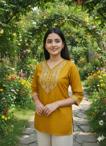 NEW ARRIVAL SLUB COTTON EMBROIDERY WORK ONLY TOP YELLOW