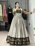 NEW ARRIVAL SOFT SILK KALAMKARI PRINT WITH WEAVING ZARI BORDER WORK GOWN FESTIVE WEAR WHOLESALE PRICE ETHNIC GARMENT (3)