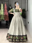 NEW ARRIVAL SOFT SILK KALAMKARI PRINT WITH WEAVING ZARI BORDER WORK GOWN FESTIVE WEAR WHOLESALE PRICE ETHNIC GARMENT (3)